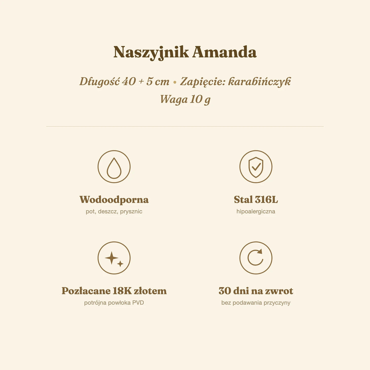 Naszyjnik Amanda — biżuteria ze stali chirurgicznej 316L w powłoce PVD 18K, zdjęcie 2