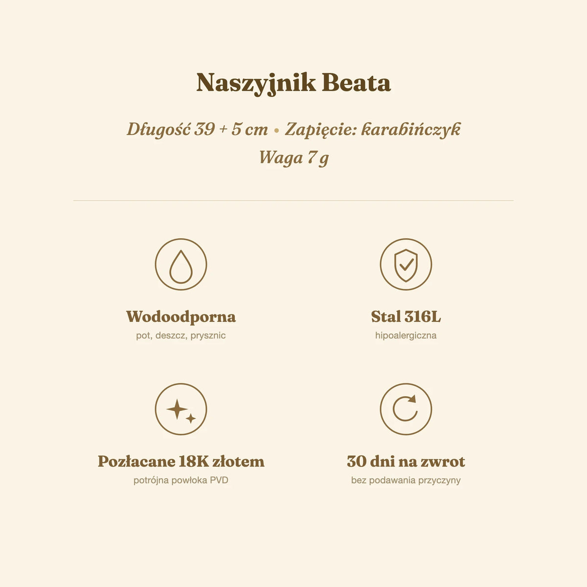 Naszyjnik Beata — biżuteria ze stali chirurgicznej 316L w powłoce PVD 18K, zdjęcie 9
