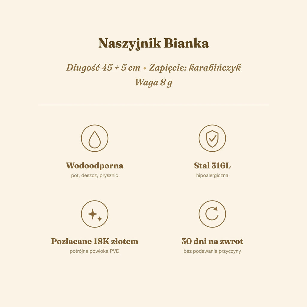 Naszyjnik Bianka — biżuteria ze stali chirurgicznej 316L w powłoce PVD 18K, zdjęcie 3