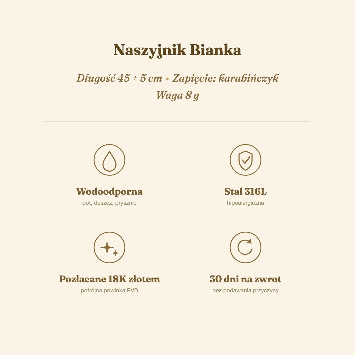 Naszyjnik Bianka — biżuteria ze stali chirurgicznej 316L w powłoce PVD 18K, zdjęcie 3