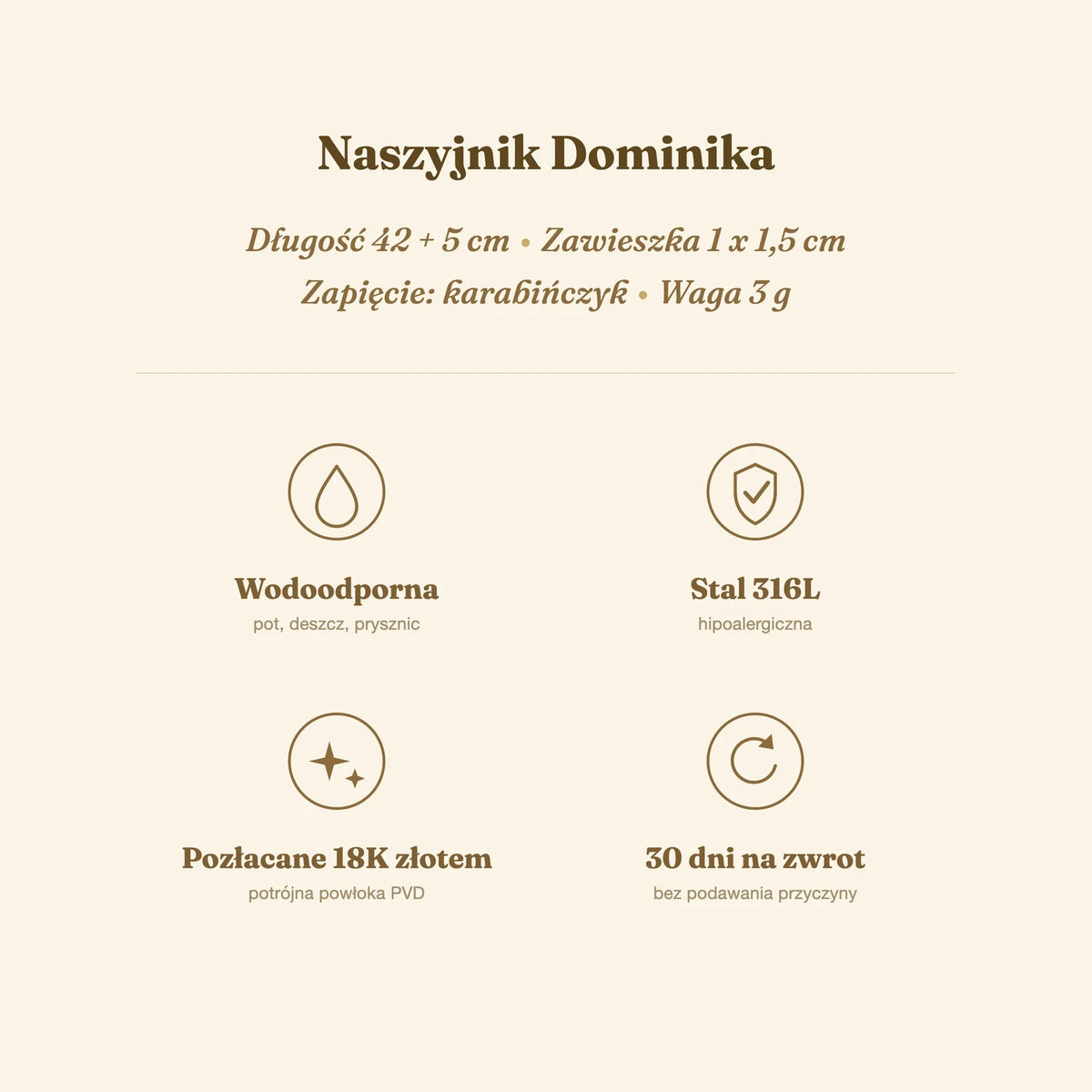 Naszyjnik Dominika — biżuteria ze stali chirurgicznej 316L w powłoce PVD 18K, zdjęcie 3