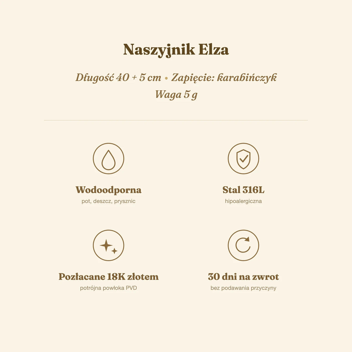 Naszyjnik Elza — biżuteria ze stali chirurgicznej 316L w powłoce PVD 18K, zdjęcie 7