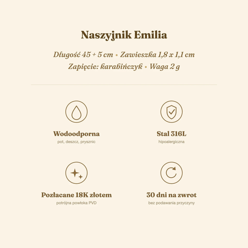 Naszyjnik Emilia — biżuteria ze stali chirurgicznej 316L w powłoce PVD 18K, zdjęcie 9