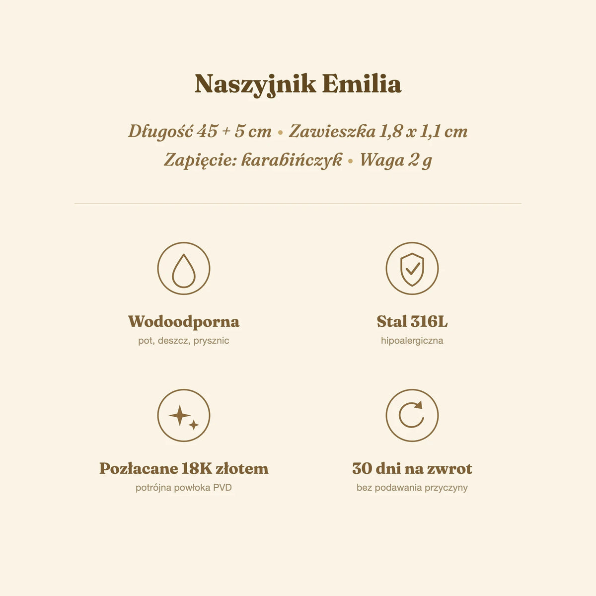 Naszyjnik Emilia — biżuteria ze stali chirurgicznej 316L w powłoce PVD 18K, zdjęcie 9