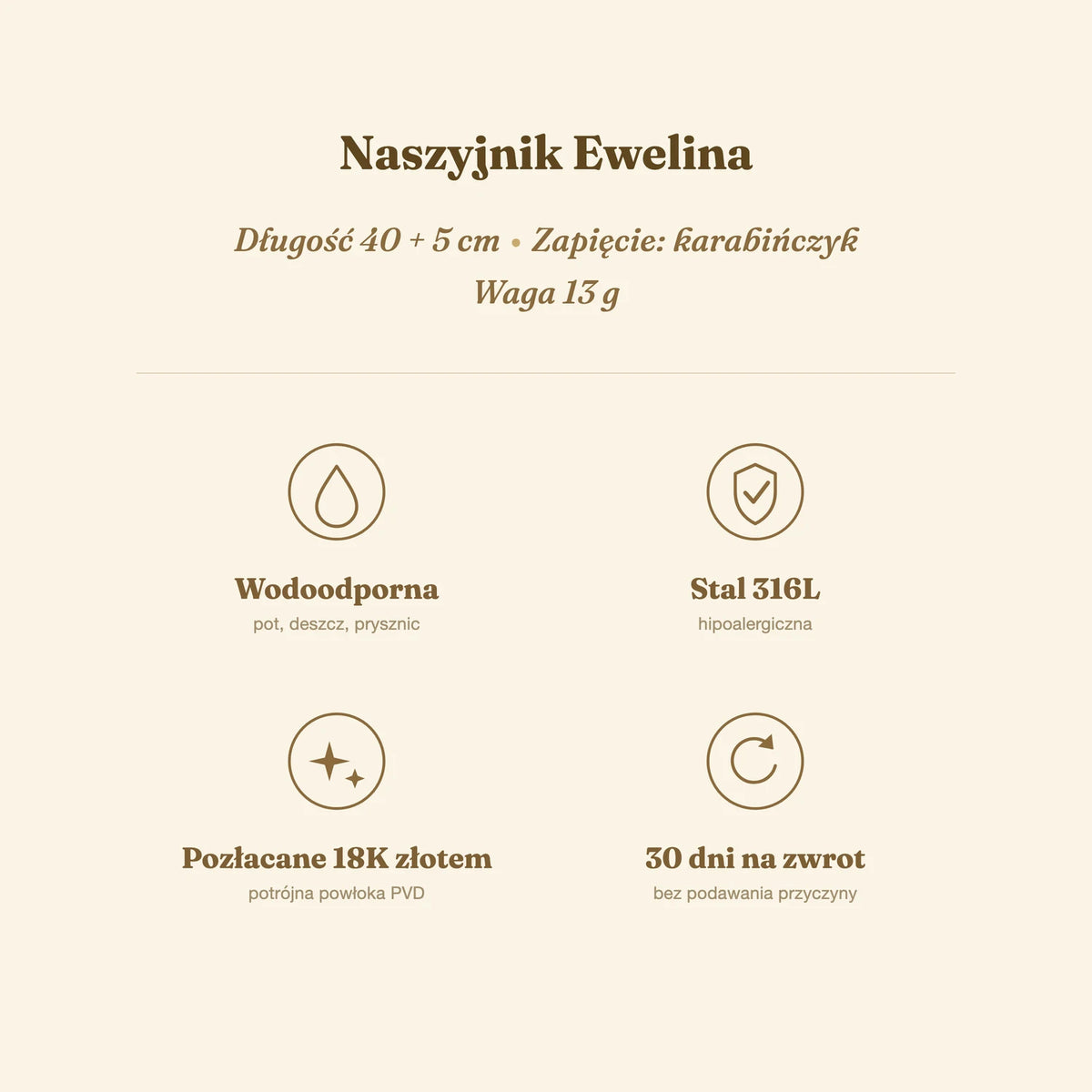 Naszyjnik Ewelina — biżuteria ze stali chirurgicznej 316L w powłoce PVD 18K, zdjęcie 8