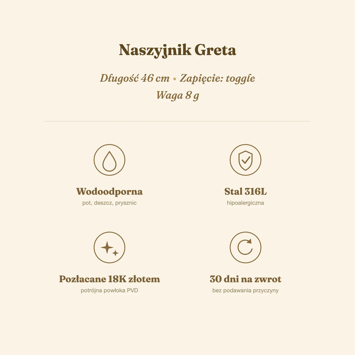 Naszyjnik Greta — biżuteria ze stali chirurgicznej 316L w powłoce PVD 18K, zdjęcie 8
