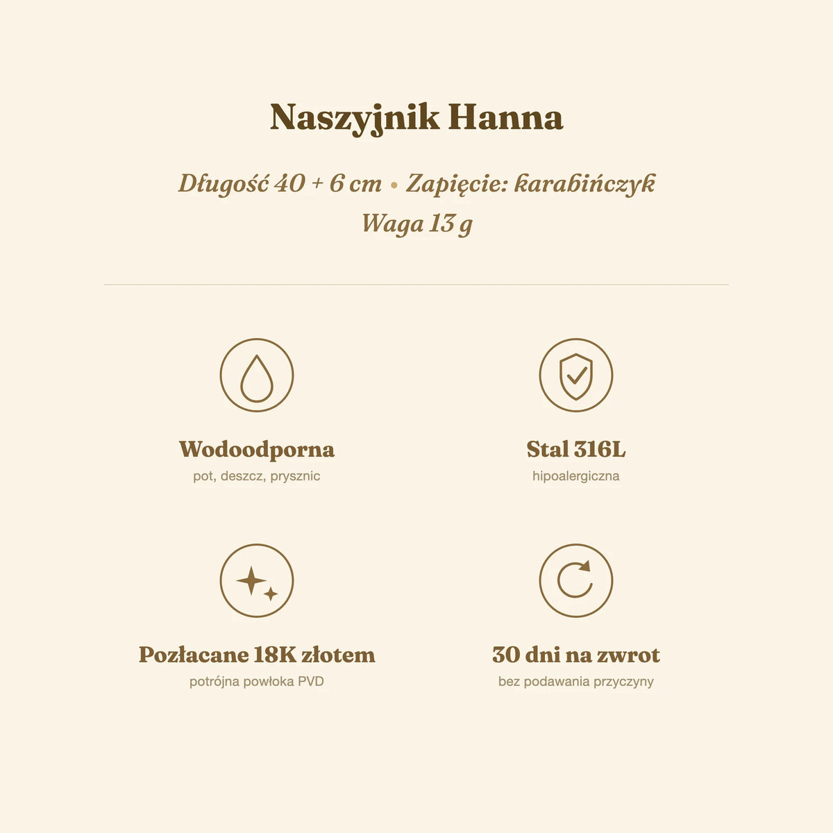 Naszyjnik Hanna — biżuteria ze stali chirurgicznej 316L w powłoce PVD 18K, zdjęcie 9