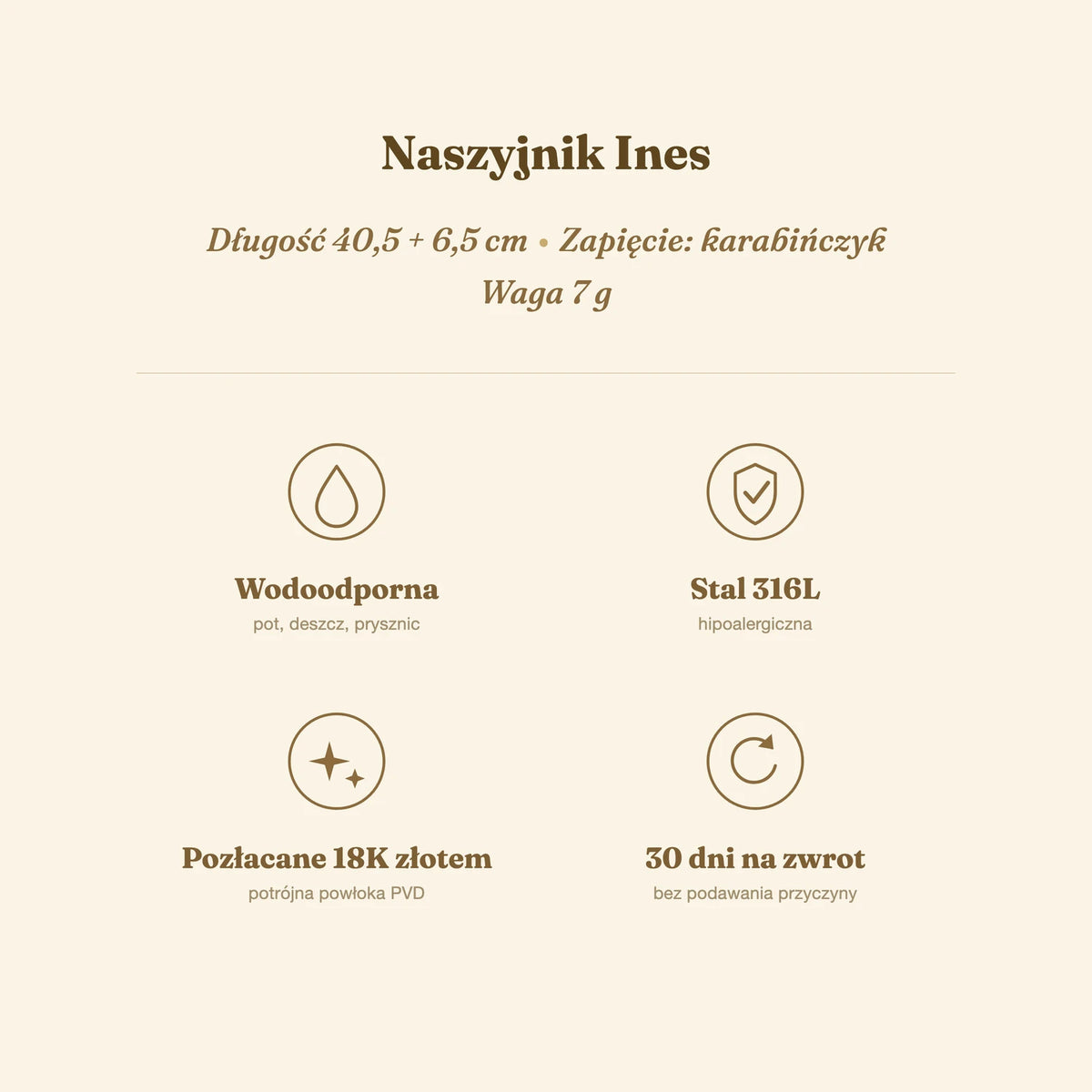 Naszyjnik Ines — biżuteria ze stali chirurgicznej 316L w powłoce PVD 18K, zdjęcie 9