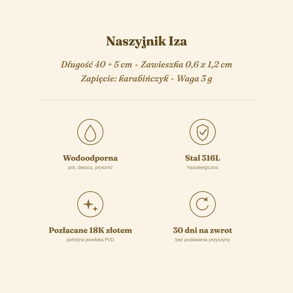 Naszyjnik Iza — biżuteria ze stali chirurgicznej 316L w powłoce PVD 18K, zdjęcie 8