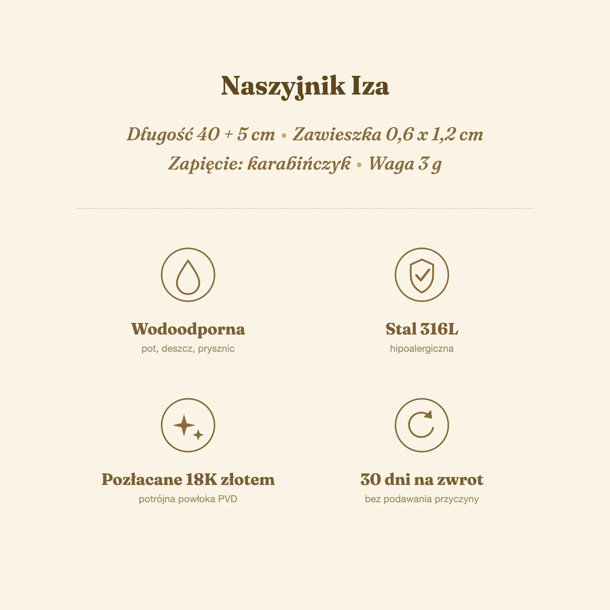 Naszyjnik Iza — biżuteria ze stali chirurgicznej 316L w powłoce PVD 18K, zdjęcie 8