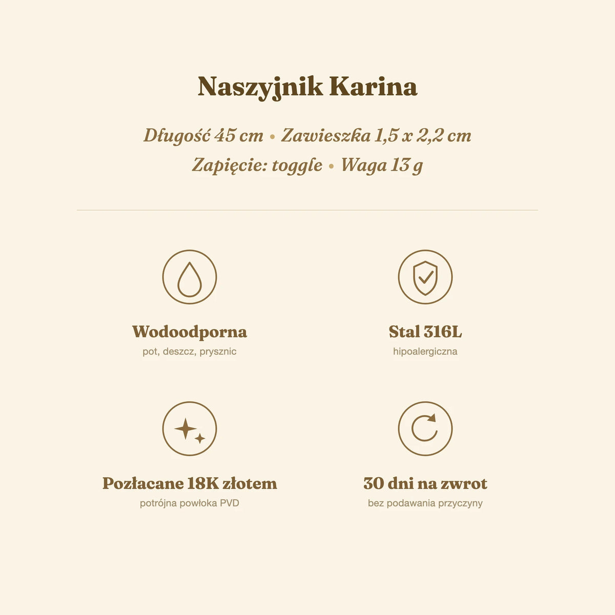 Naszyjnik Karina — biżuteria ze stali chirurgicznej 316L w powłoce PVD 18K, zdjęcie 6