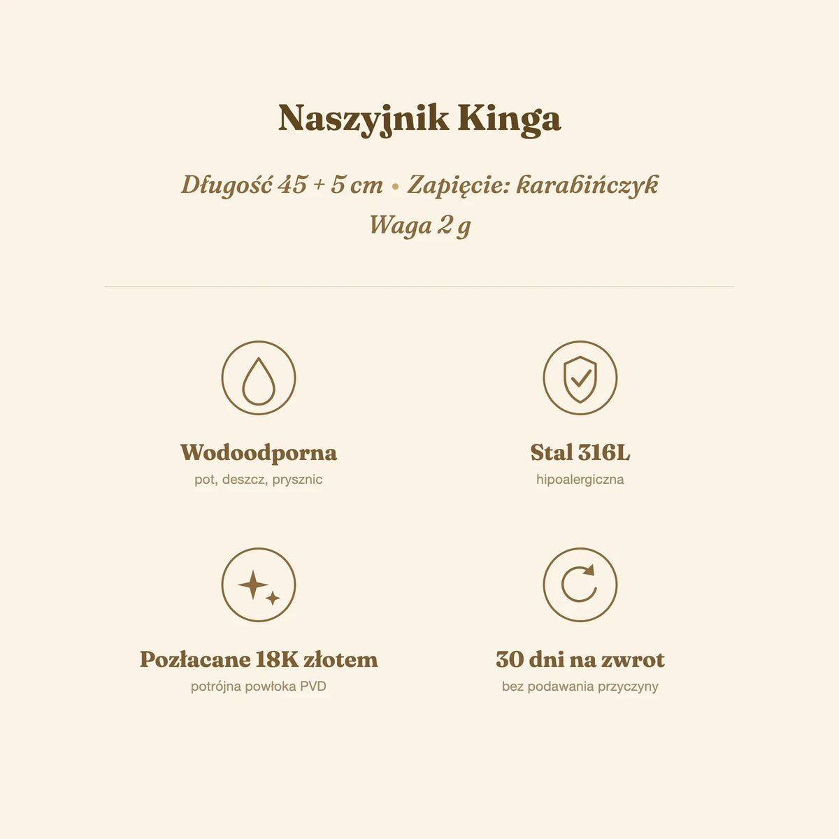 Naszyjnik Kinga — biżuteria ze stali chirurgicznej 316L w powłoce PVD 18K, zdjęcie 11