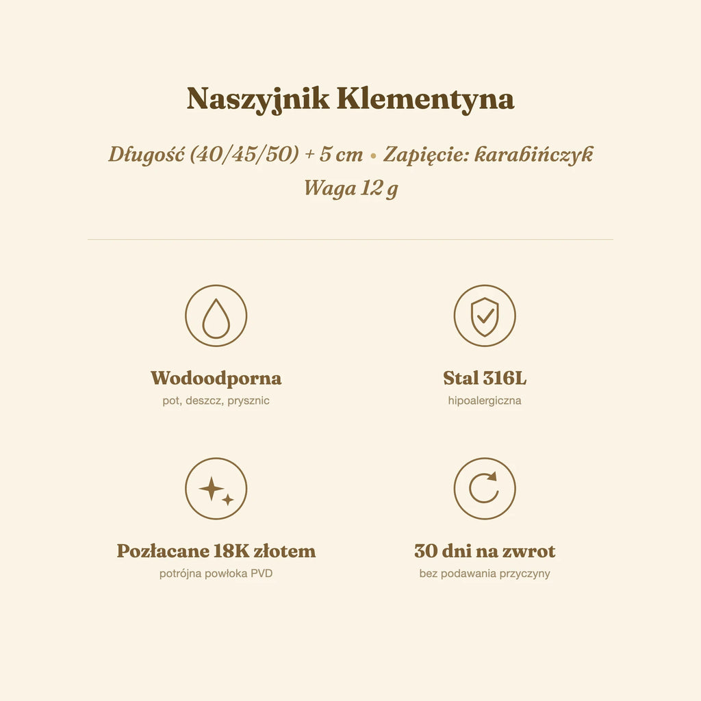 Naszyjnik Klementyna — biżuteria ze stali chirurgicznej 316L w powłoce PVD 18K, zdjęcie 9