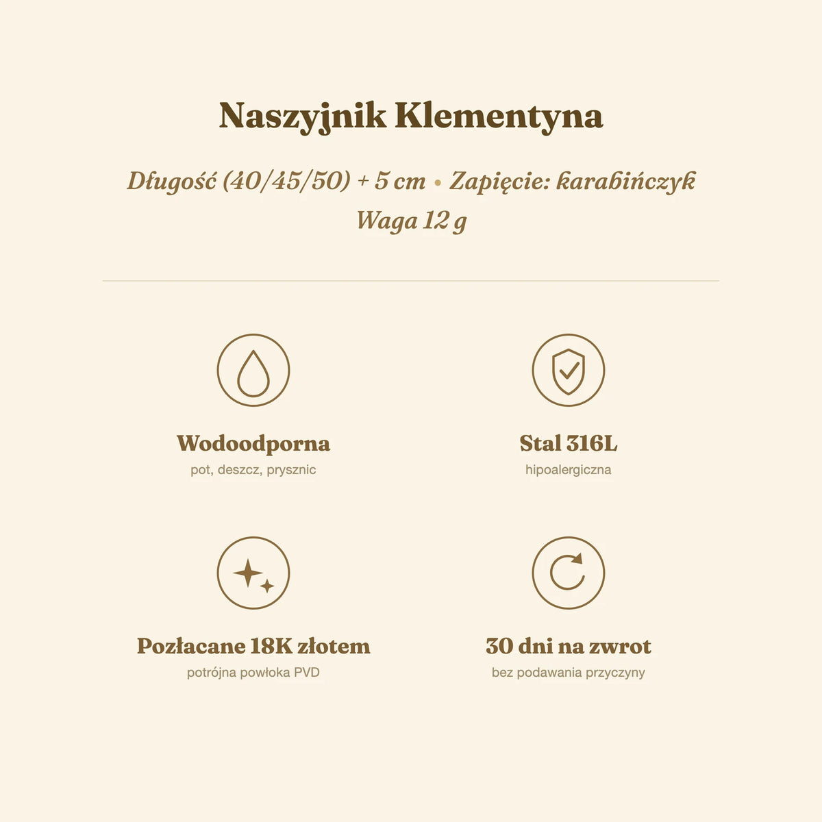 Naszyjnik Klementyna — biżuteria ze stali chirurgicznej 316L w powłoce PVD 18K, zdjęcie 9