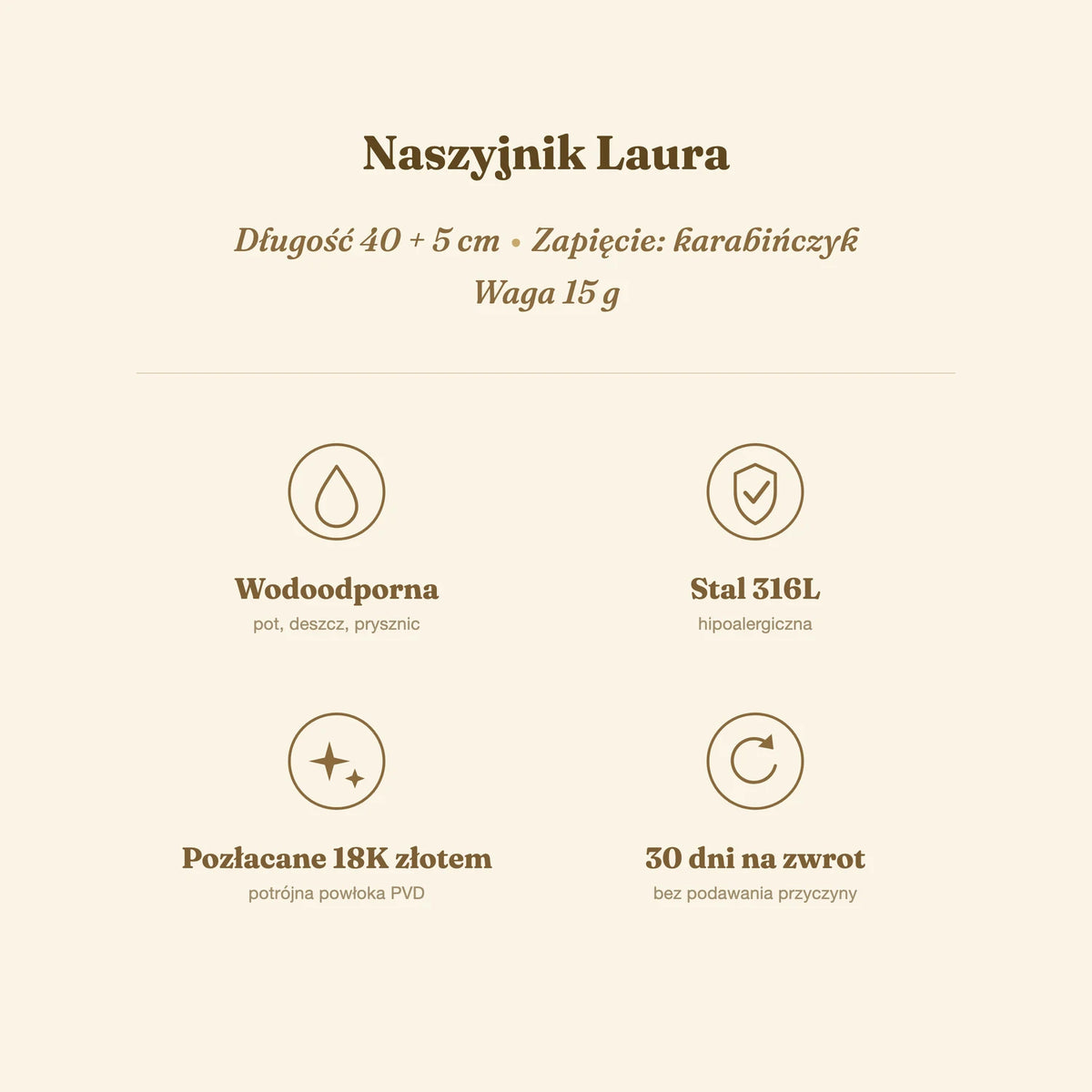 Naszyjnik Laura — biżuteria ze stali chirurgicznej 316L w powłoce PVD 18K, zdjęcie 4
