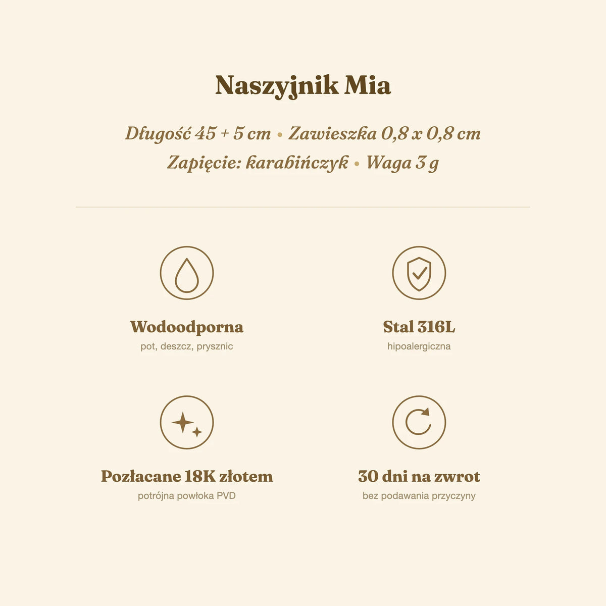 Naszyjnik Mia — biżuteria ze stali chirurgicznej 316L w powłoce PVD 18K, zdjęcie 6