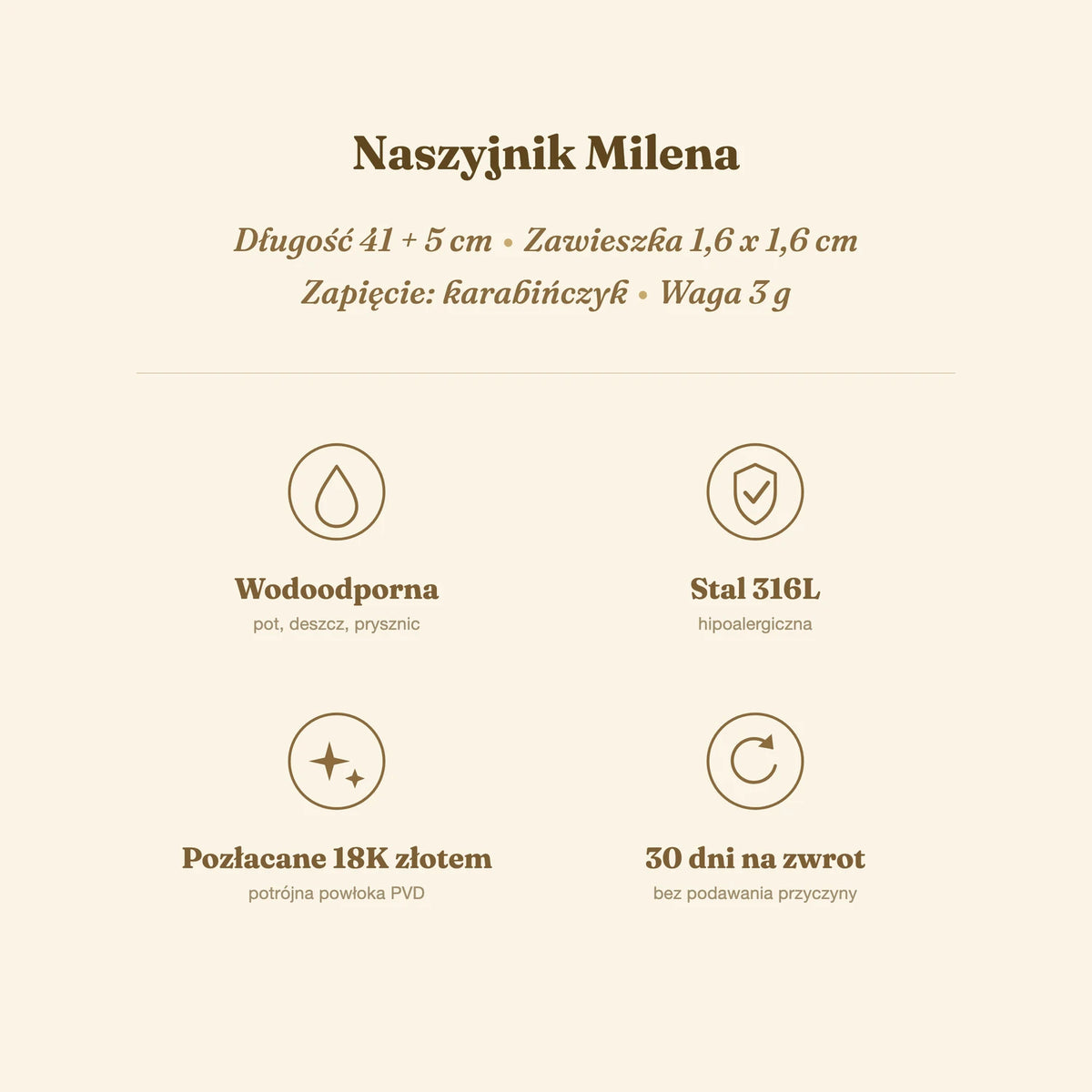 Naszyjnik Milena — biżuteria ze stali chirurgicznej 316L w powłoce PVD 18K, zdjęcie 4
