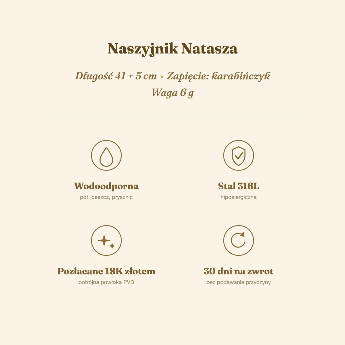 Naszyjnik Natasza — biżuteria ze stali chirurgicznej 316L w powłoce PVD 18K, zdjęcie 4