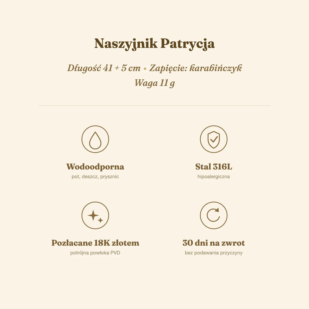 Naszyjnik Patrycja — biżuteria ze stali chirurgicznej 316L w powłoce PVD 18K, zdjęcie 8