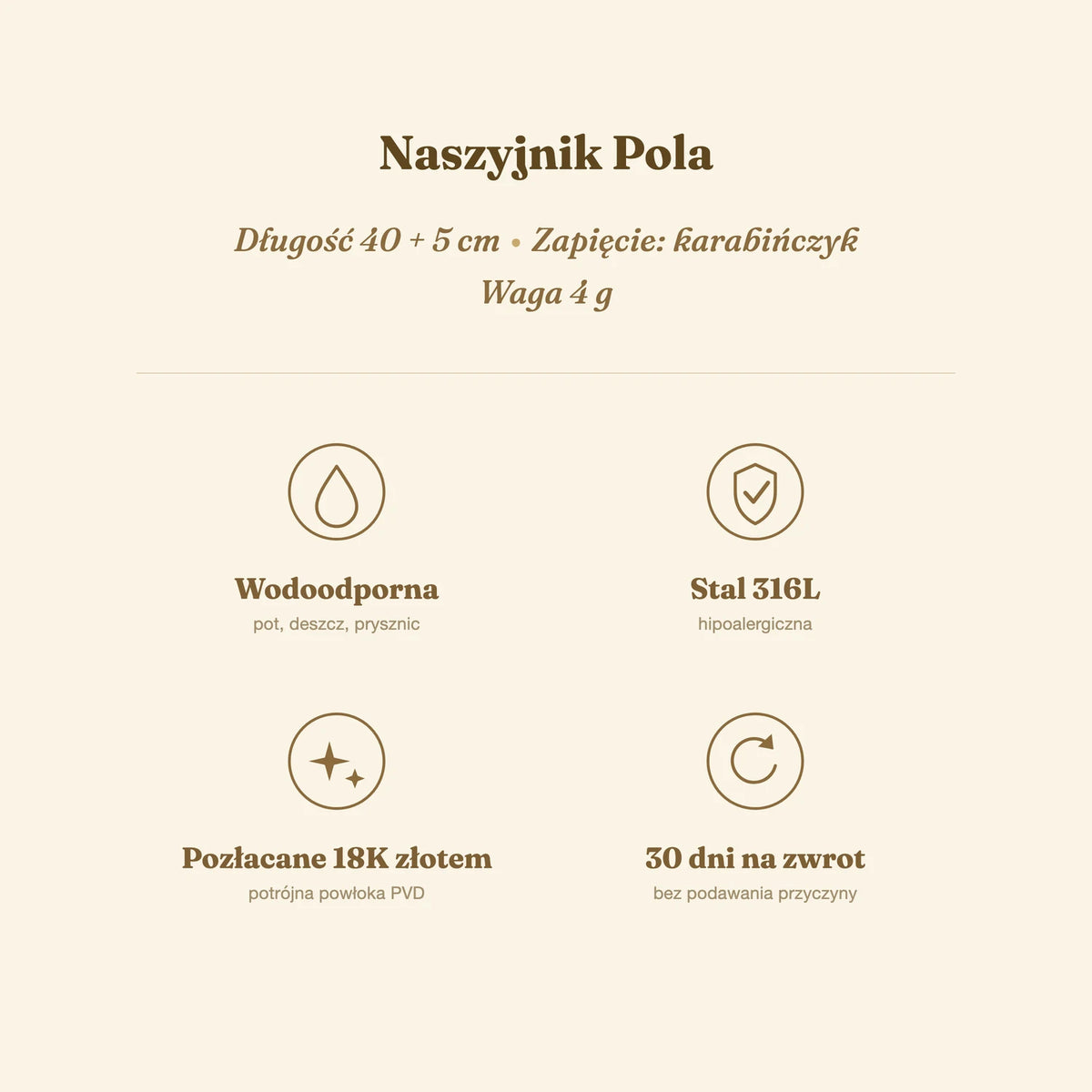 Naszyjnik Pola — biżuteria ze stali chirurgicznej 316L w powłoce PVD 18K, zdjęcie 7