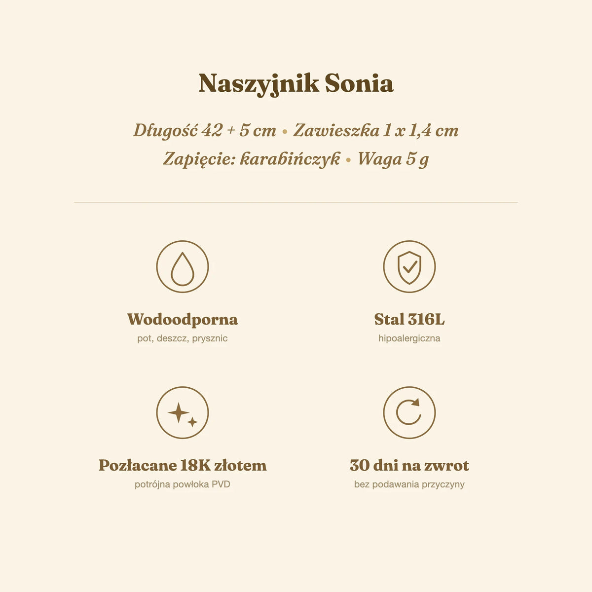Naszyjnik Sonia — biżuteria ze stali chirurgicznej 316L w powłoce PVD 18K, zdjęcie 8