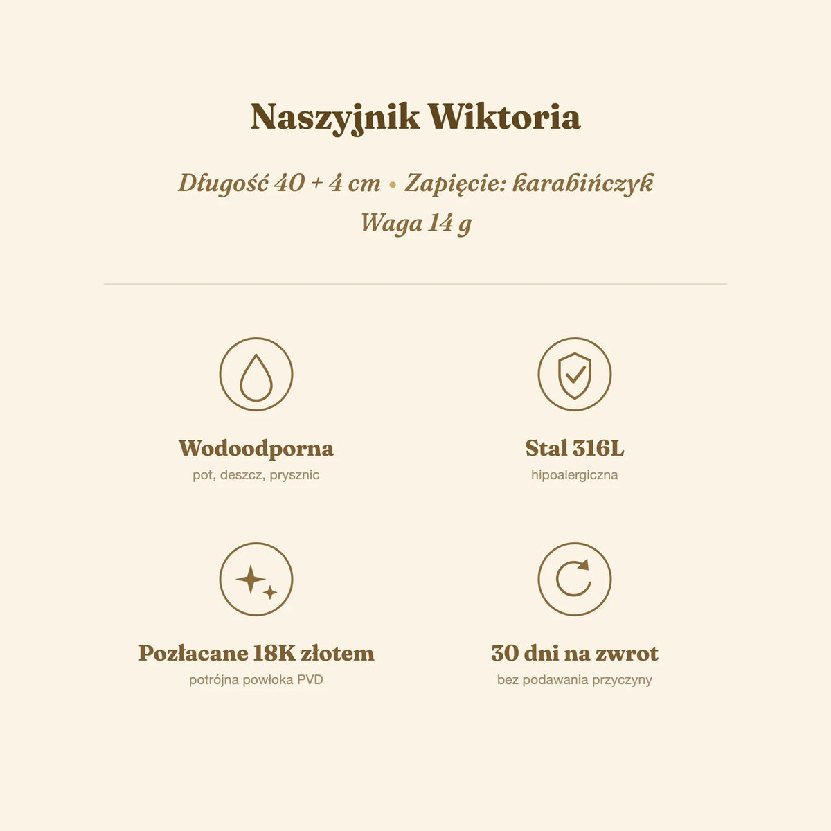 Naszyjnik Wiktoria — biżuteria ze stali chirurgicznej 316L w powłoce PVD 18K, zdjęcie 4