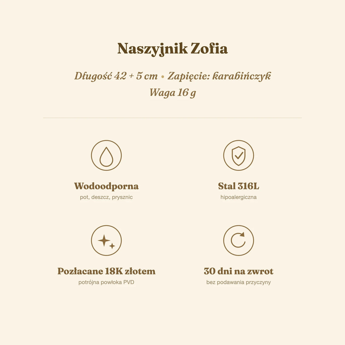 Naszyjnik Zofia — biżuteria ze stali chirurgicznej 316L w powłoce PVD 18K, zdjęcie 8