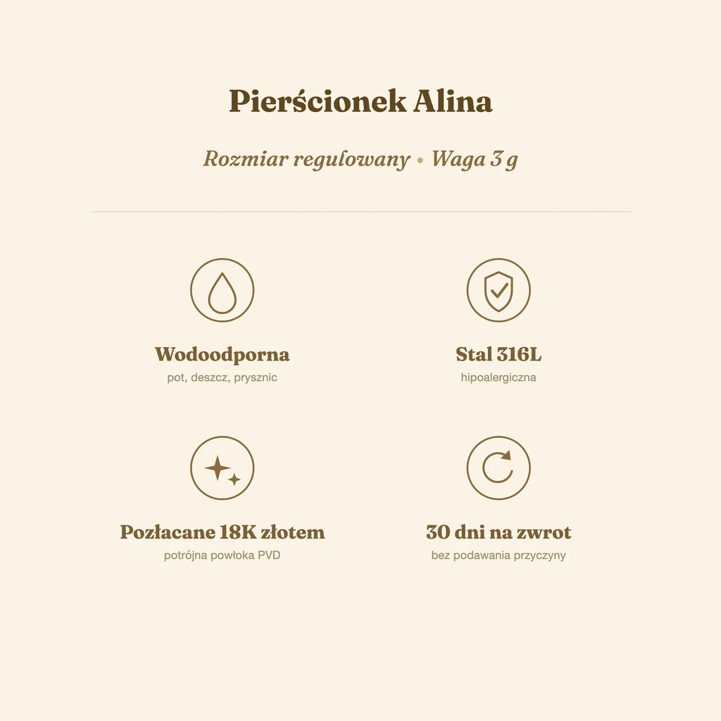 Pierścionek Alina — biżuteria ze stali chirurgicznej 316L w powłoce PVD 18K, zdjęcie 8
