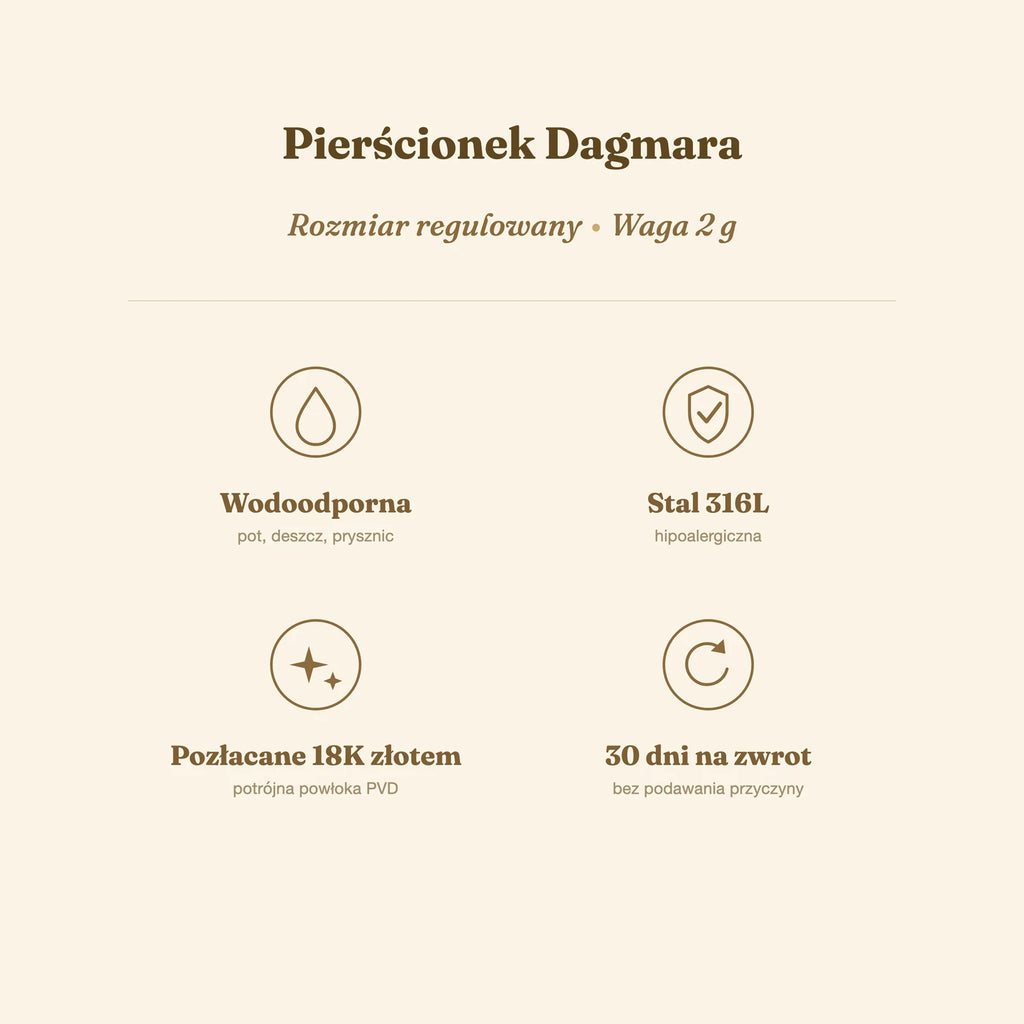 Pierścionek Dagmara — biżuteria ze stali chirurgicznej 316L w powłoce PVD 18K, zdjęcie 2