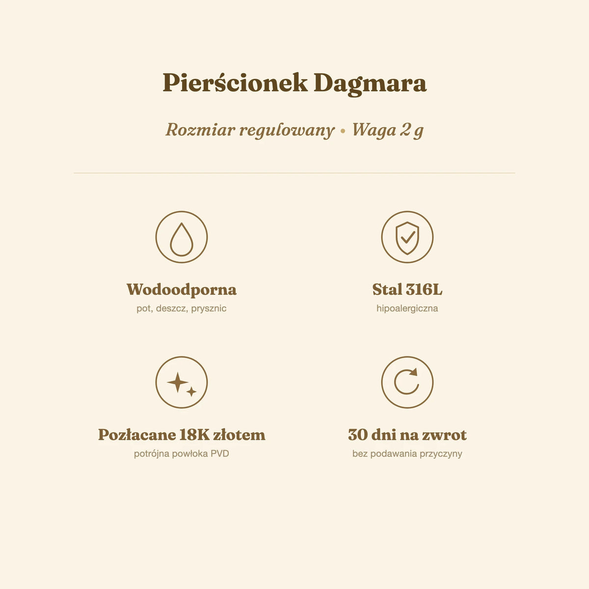 Pierścionek Dagmara — biżuteria ze stali chirurgicznej 316L w powłoce PVD 18K, zdjęcie 2