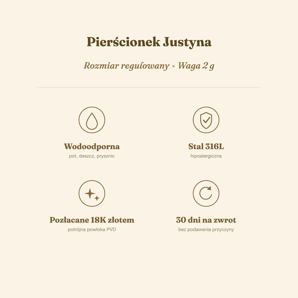 Pierścionek Justyna — biżuteria ze stali chirurgicznej 316L w powłoce PVD 18K, zdjęcie 2