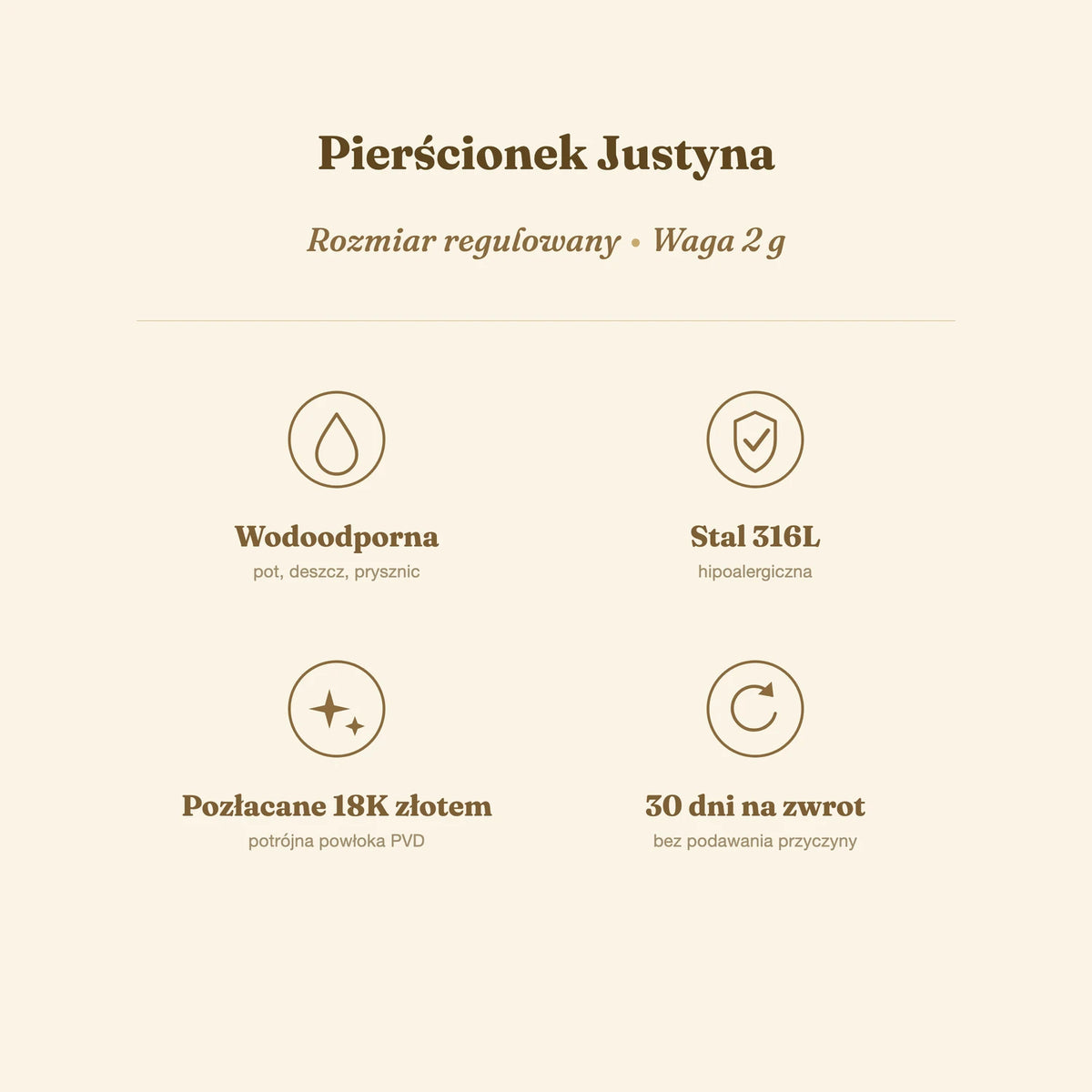 Pierścionek Justyna — biżuteria ze stali chirurgicznej 316L w powłoce PVD 18K, zdjęcie 2