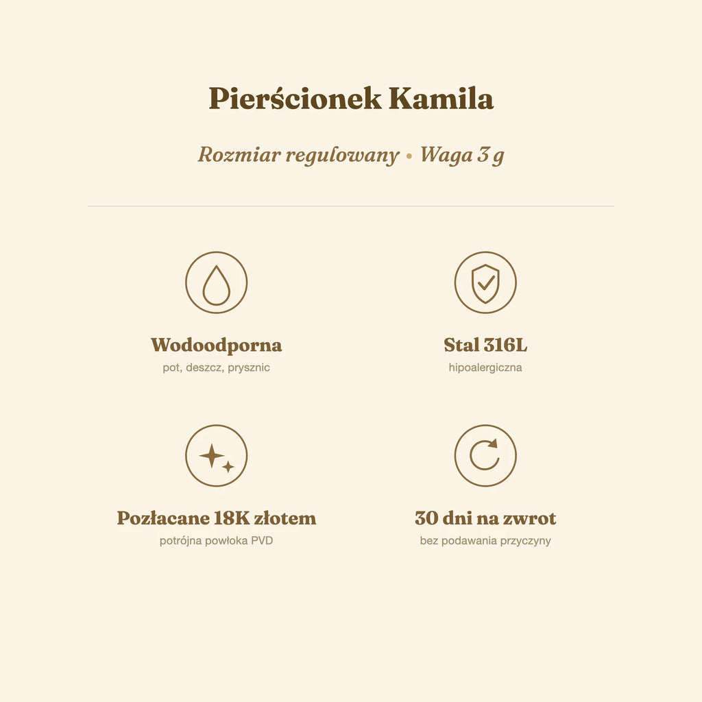 Pierścionek Kamila — biżuteria ze stali chirurgicznej 316L w powłoce PVD 18K, zdjęcie 2