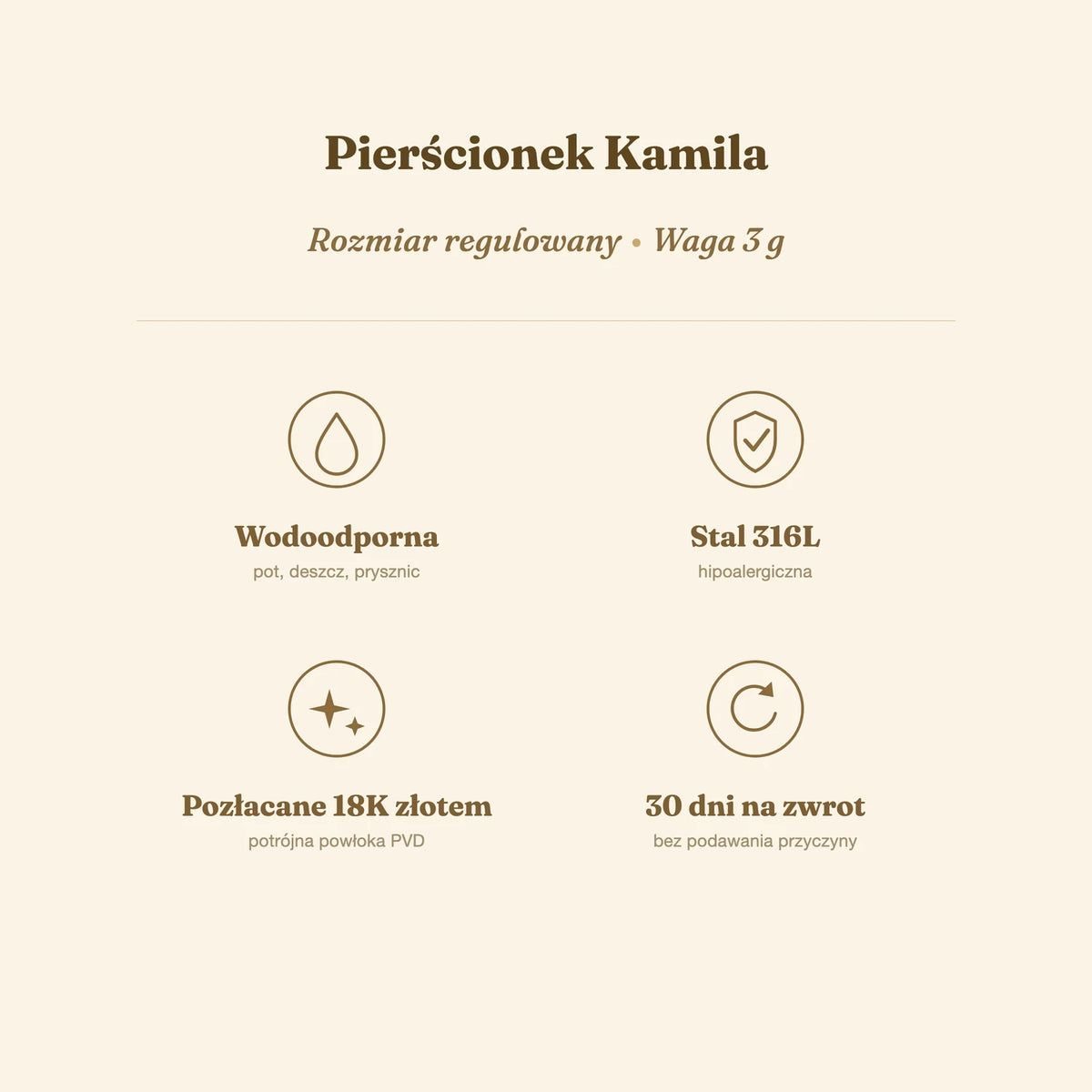 Pierścionek Kamila — biżuteria ze stali chirurgicznej 316L w powłoce PVD 18K, zdjęcie 2