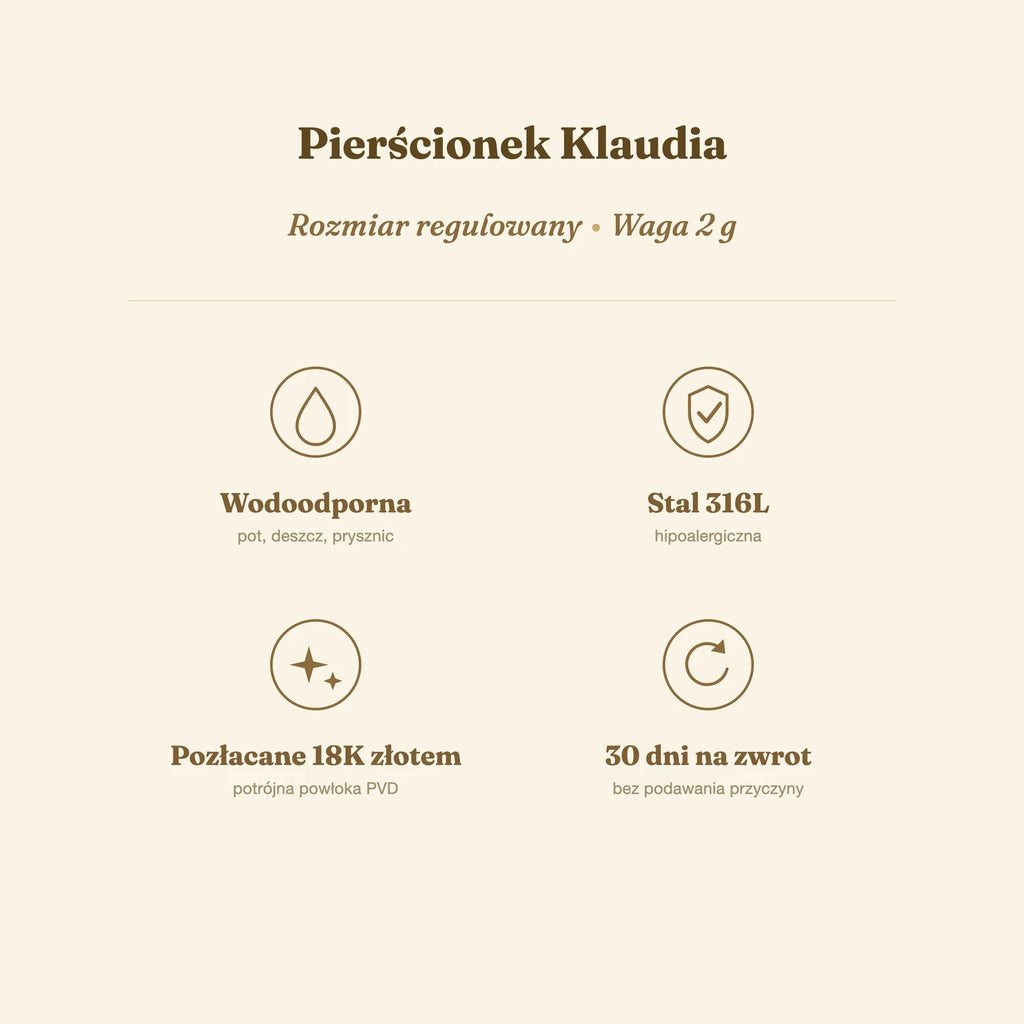 Pierścionek Klaudia — biżuteria ze stali chirurgicznej 316L w powłoce PVD 18K, zdjęcie 2
