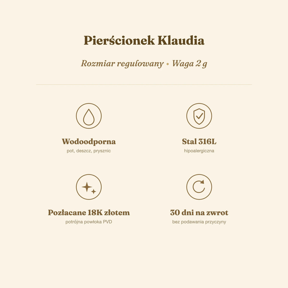 Pierścionek Klaudia — biżuteria ze stali chirurgicznej 316L w powłoce PVD 18K, zdjęcie 2