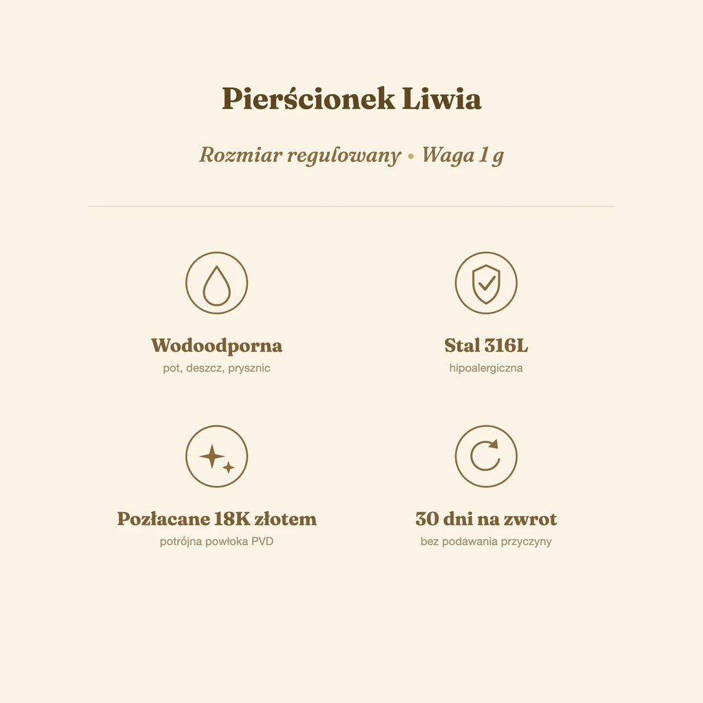 Pierścionek Liwia — biżuteria ze stali chirurgicznej 316L w powłoce PVD 18K, zdjęcie 7