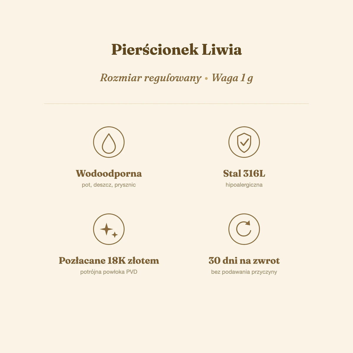 Pierścionek Liwia — biżuteria ze stali chirurgicznej 316L w powłoce PVD 18K, zdjęcie 7