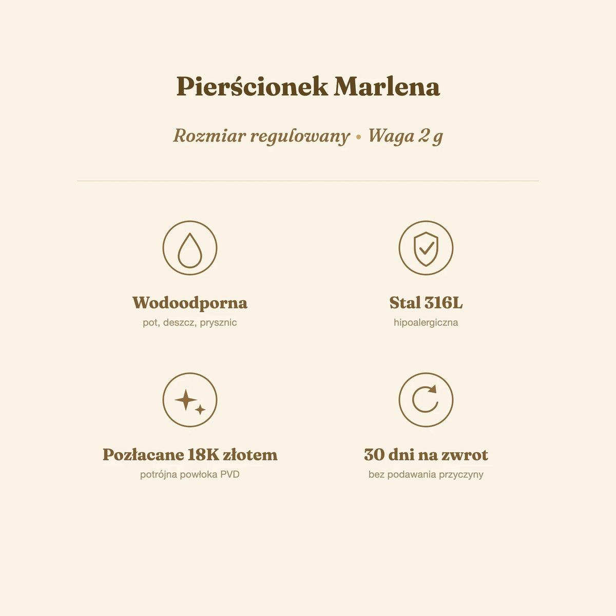 Pierścionek Marlena — biżuteria ze stali chirurgicznej 316L w powłoce PVD 18K, zdjęcie 3