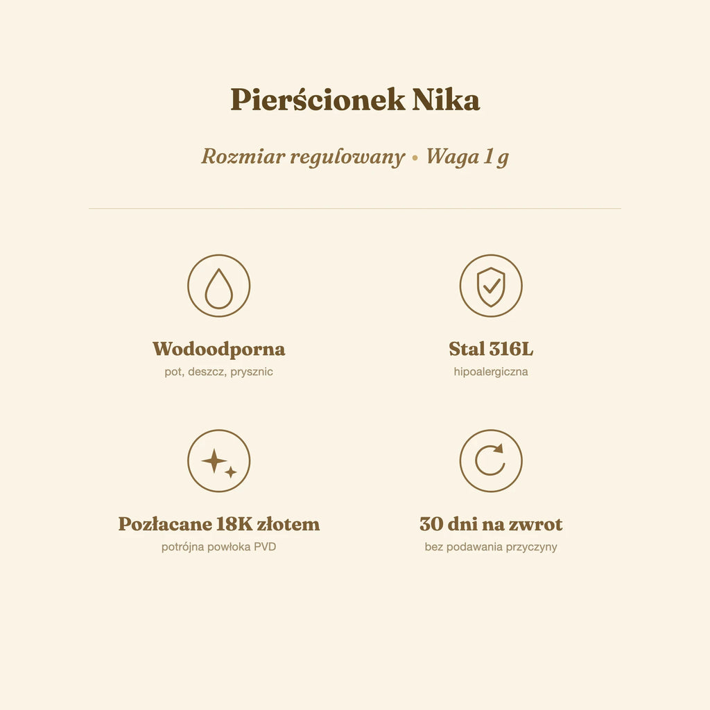Pierścionek Nika — biżuteria ze stali chirurgicznej 316L w powłoce PVD 18K, zdjęcie 7