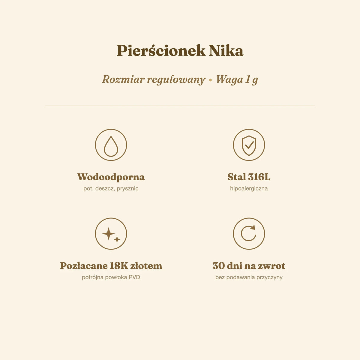 Pierścionek Nika — biżuteria ze stali chirurgicznej 316L w powłoce PVD 18K, zdjęcie 7