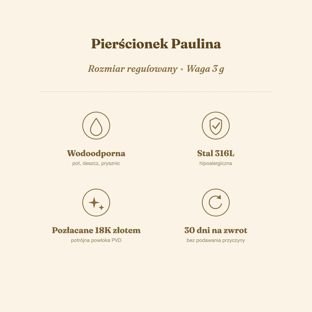 Pierścionek Paulina — biżuteria ze stali chirurgicznej 316L w powłoce PVD 18K, zdjęcie 4