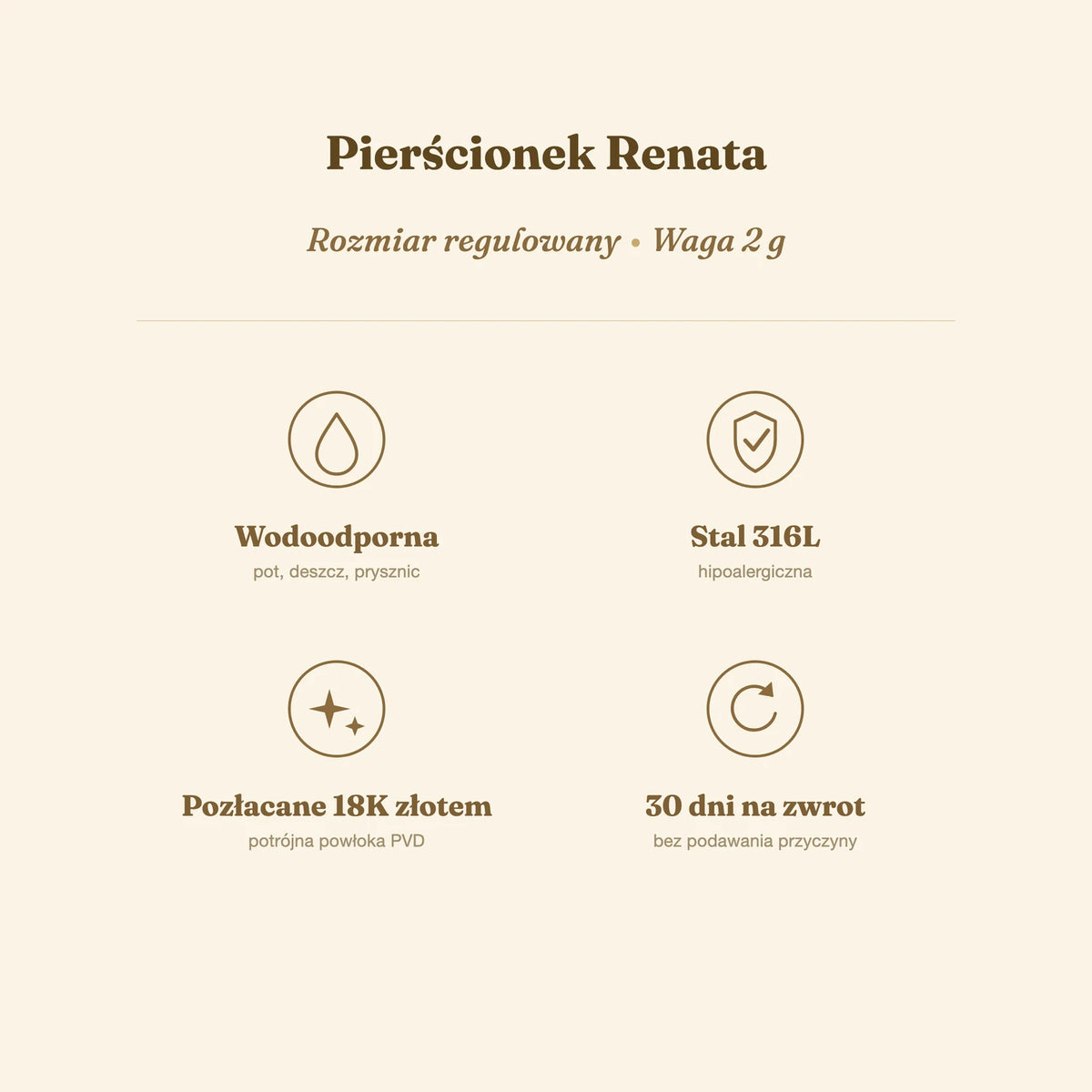 Pierścionek Renata — biżuteria ze stali chirurgicznej 316L w powłoce PVD 18K, zdjęcie 2
