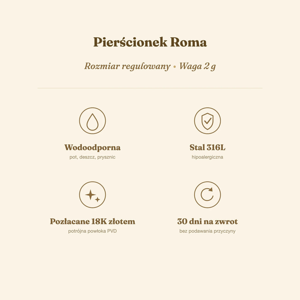 Pierścionek Roma — biżuteria ze stali chirurgicznej 316L w powłoce PVD 18K, zdjęcie 7