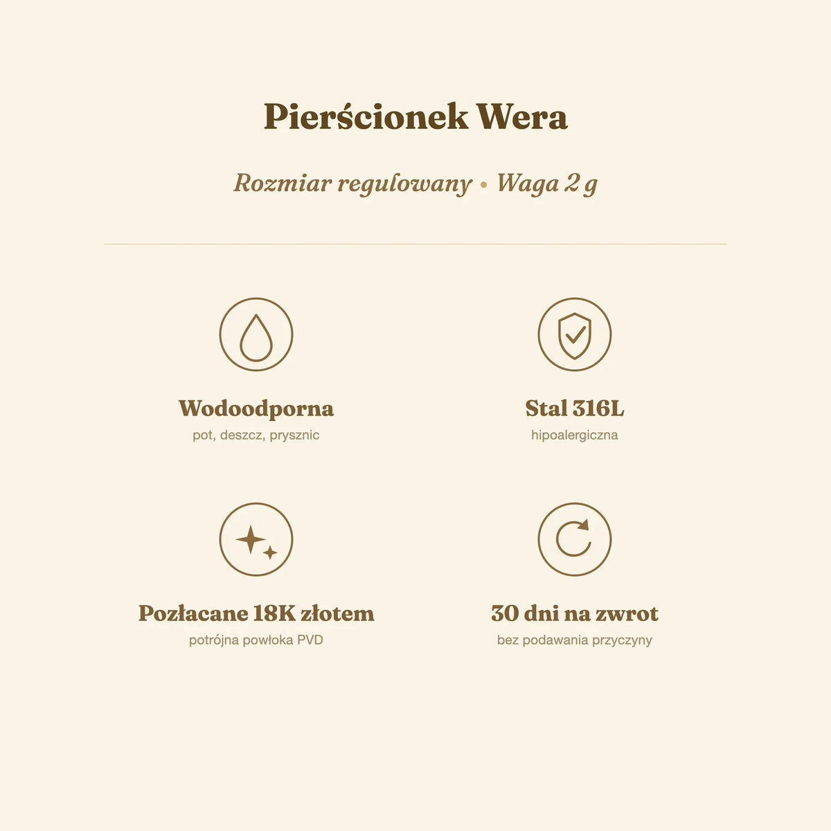 Pierścionek Wera — biżuteria ze stali chirurgicznej 316L w powłoce PVD 18K, zdjęcie 7