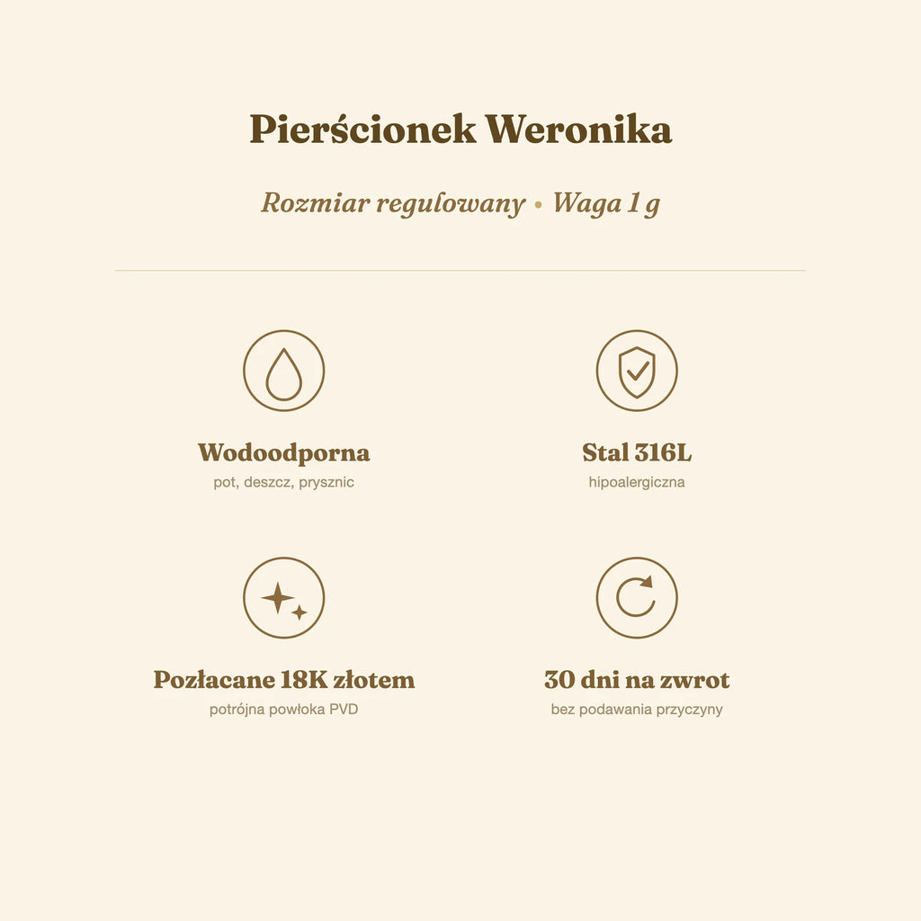 Pierścionek Weronika — biżuteria ze stali chirurgicznej 316L w powłoce PVD 18K, zdjęcie 2