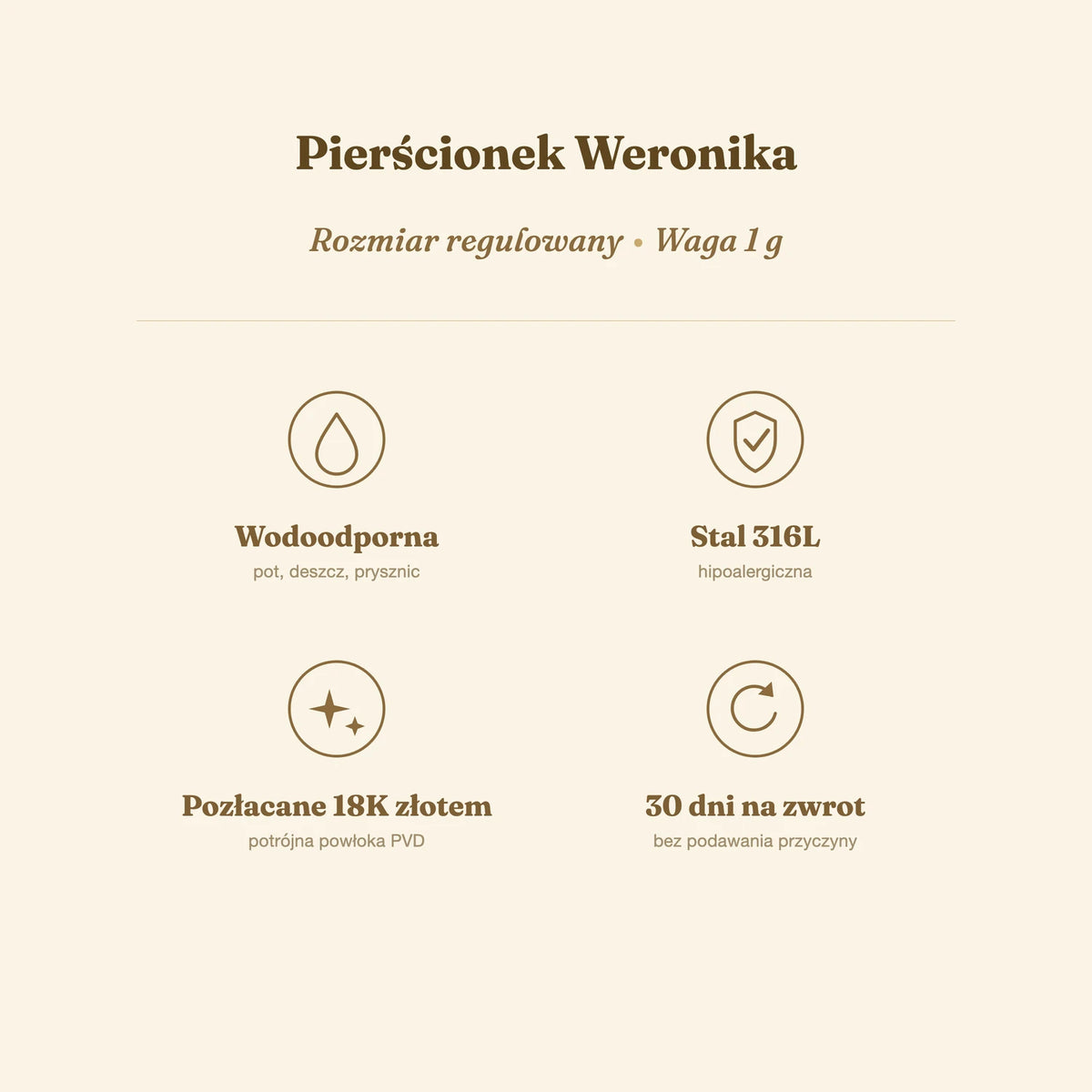 Pierścionek Weronika — biżuteria ze stali chirurgicznej 316L w powłoce PVD 18K, zdjęcie 2